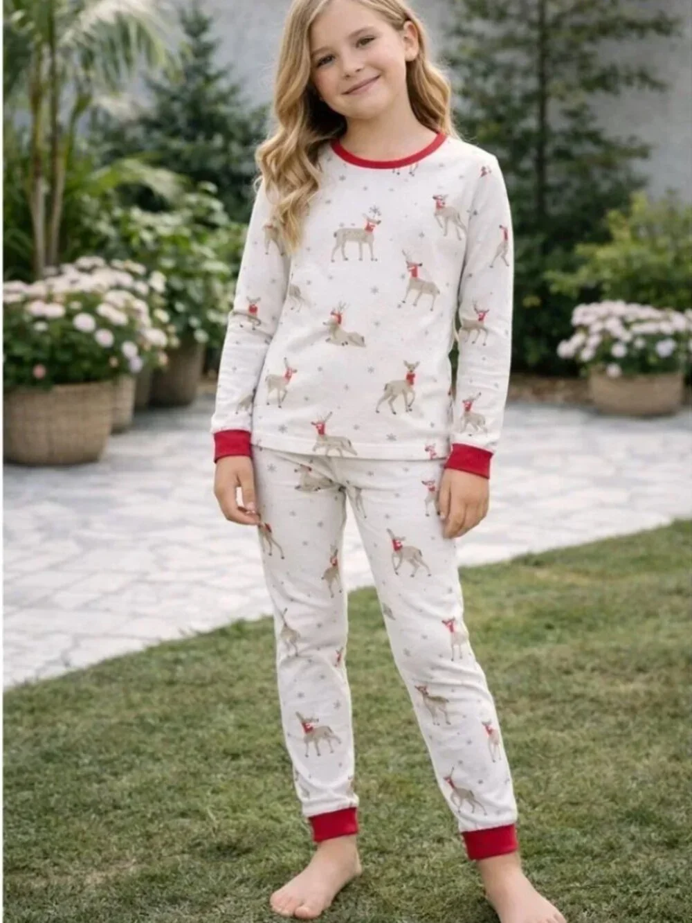 Kyte BABY Long Sleeve Holiday Christmas Pajama Set in Cloud Deer 18-24M